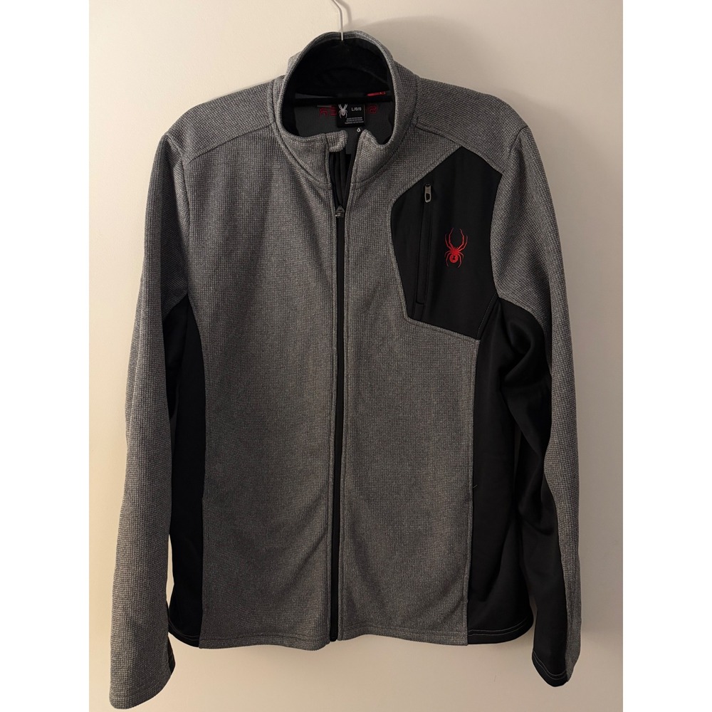 Spyder Men's Large Full Zip Performance Jacket Gray Black Red Logo